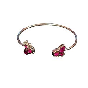 Elegant Open Cuff Bracelet with Ruby Red Crystal‎ Butterfly Accents R-48